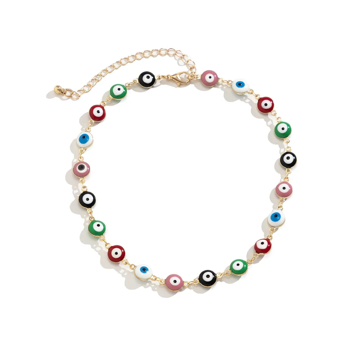 Enamel & 18K Gold-Plated Multicolor Evil Eye Chain Necklace