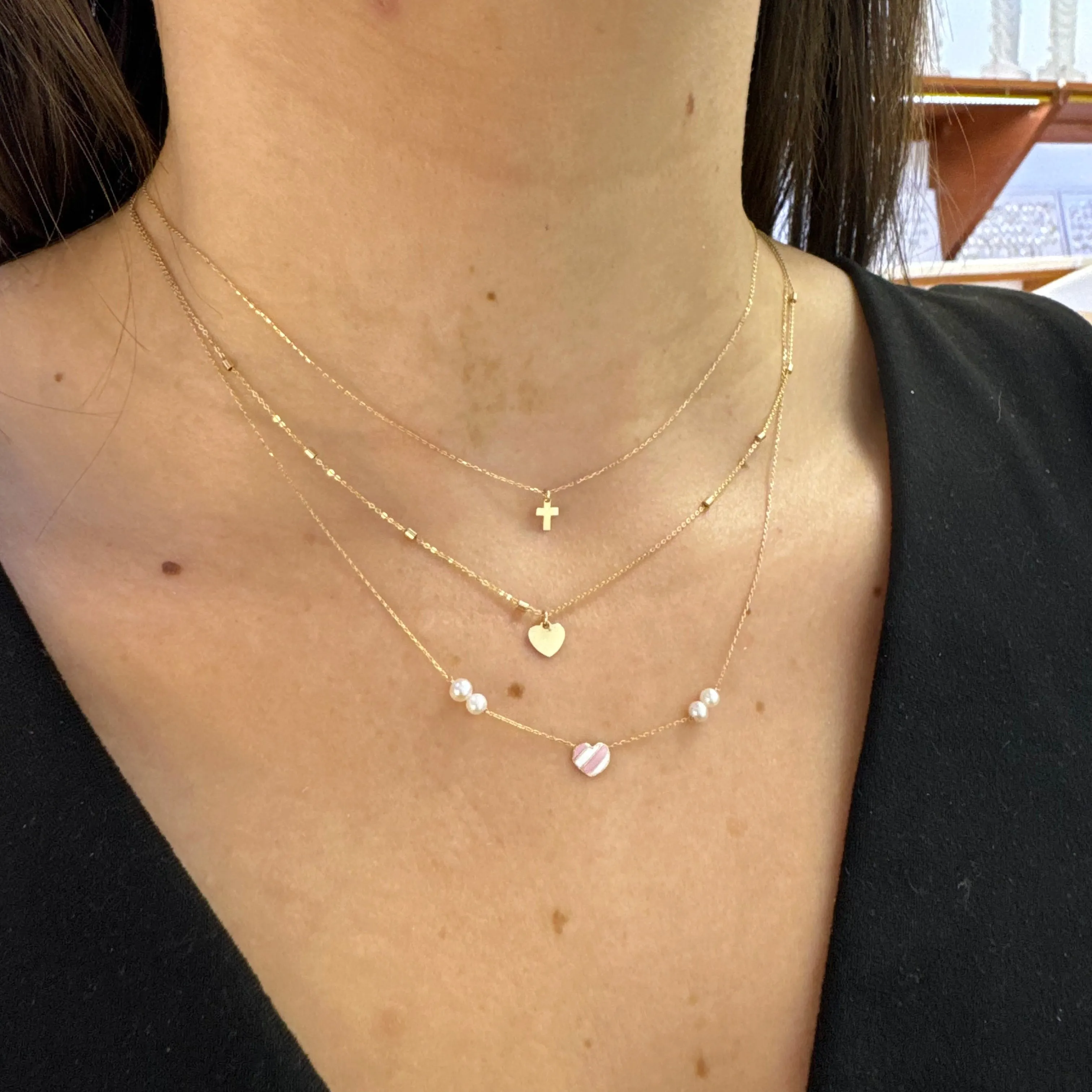 Enamel Heart Necklace with Pearls