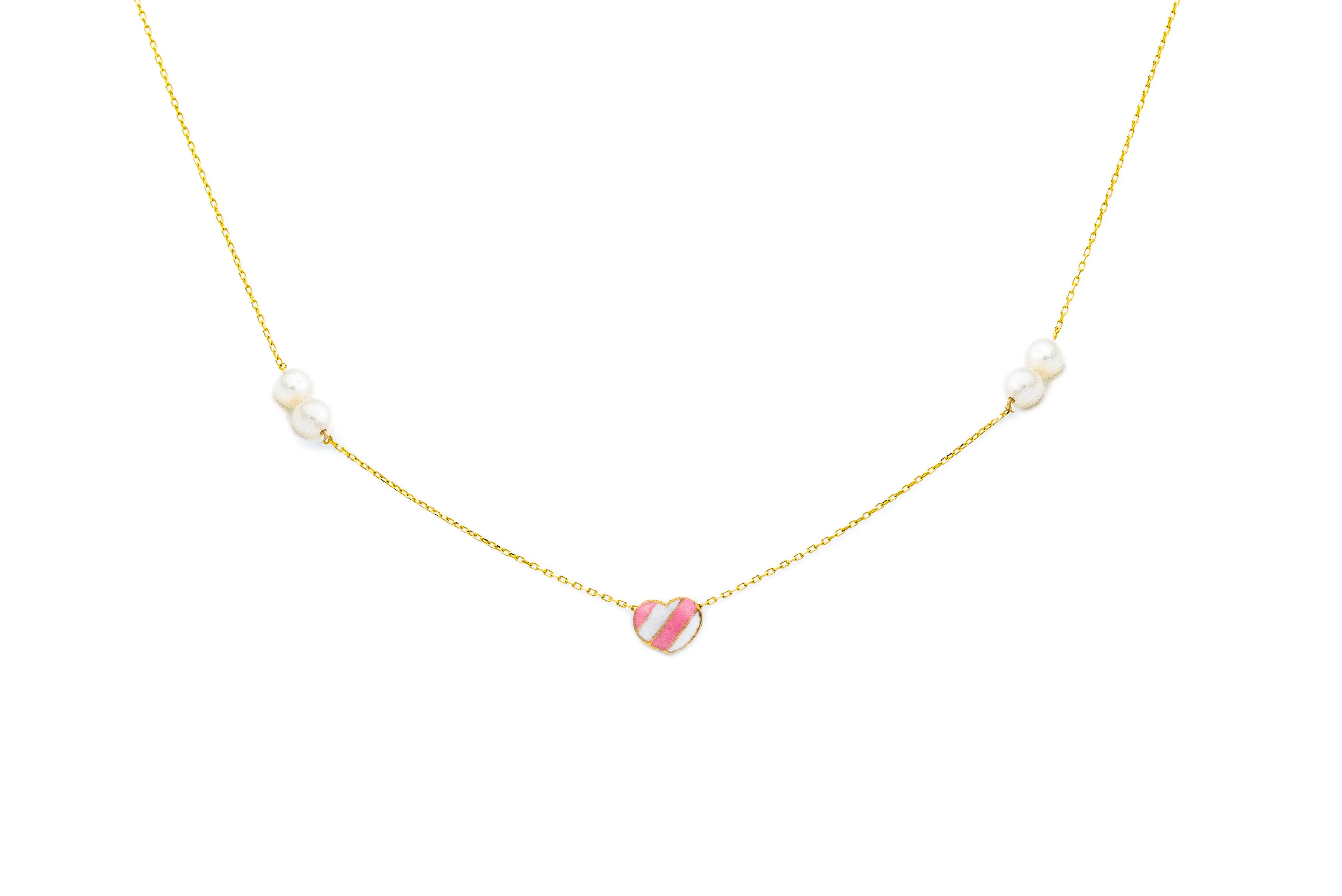 Enamel Heart Necklace with Pearls
