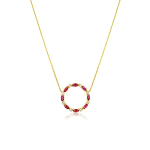 Estate 14kt Yellow Gold Ruby Diamond Round Pendant Necklace