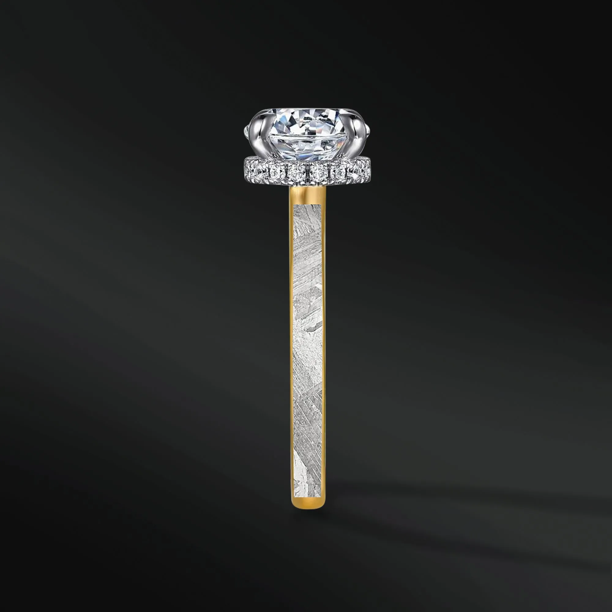 Eternal Orbit - Meteorite & Moissanite Engagement Ring Set | 14K Gold or Sterling silver, Cosmic Elegance with 1.3 carat D-Color VVS1 Stones