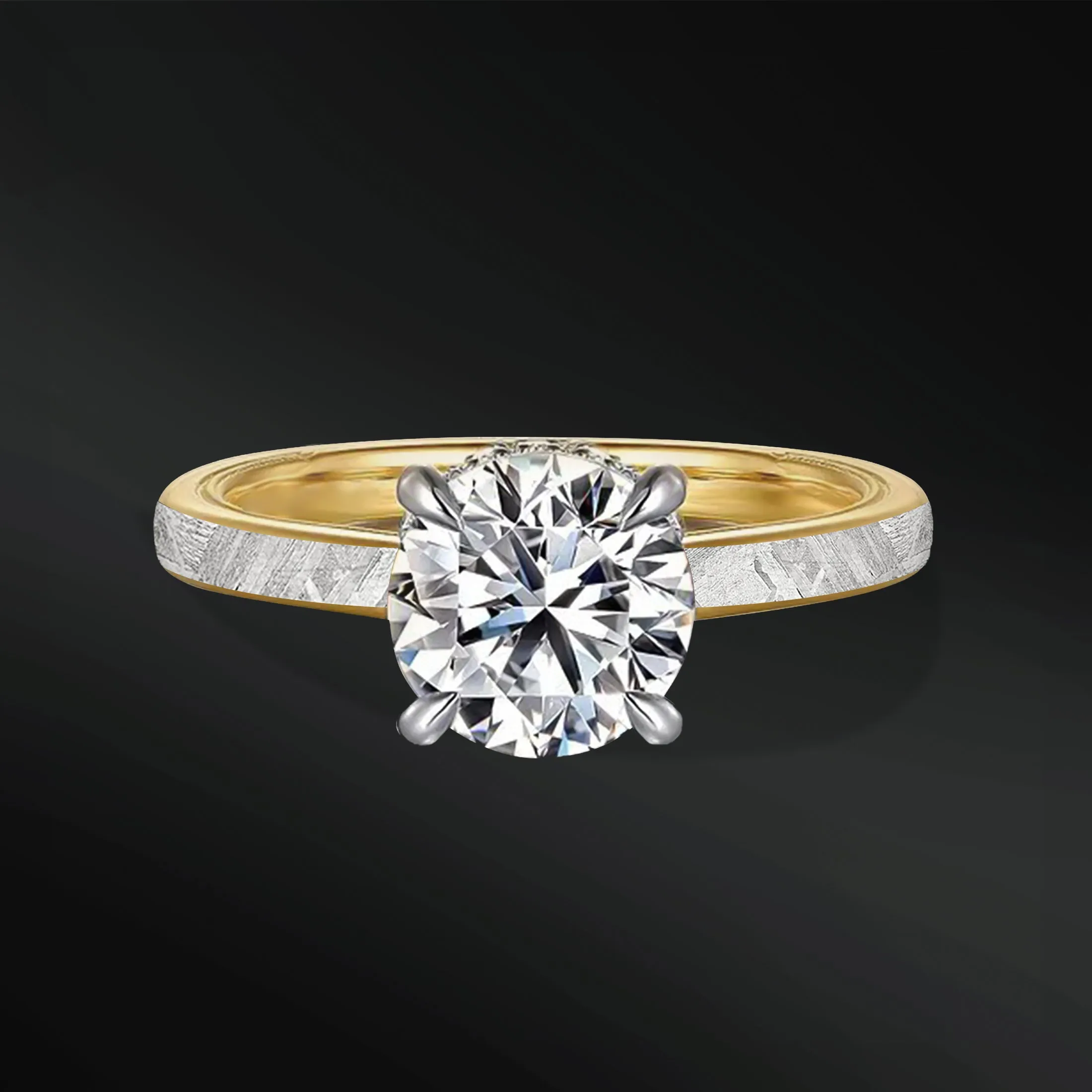 Eternal Orbit - Meteorite & Moissanite Engagement Ring Set | 14K Gold or Sterling silver, Cosmic Elegance with 1.3 carat D-Color VVS1 Stones