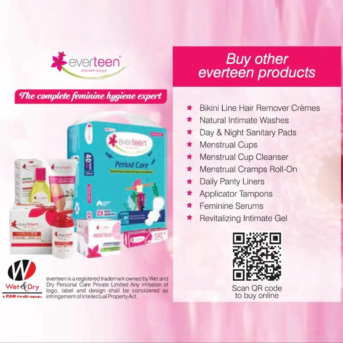 everteen Daily Panty Liners with Neem, Aloe Vera for Vaginal Discharge and Urinary Incontinence in Women