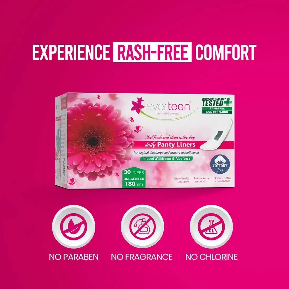 everteen Daily Panty Liners with Neem, Aloe Vera for Vaginal Discharge and Urinary Incontinence in Women
