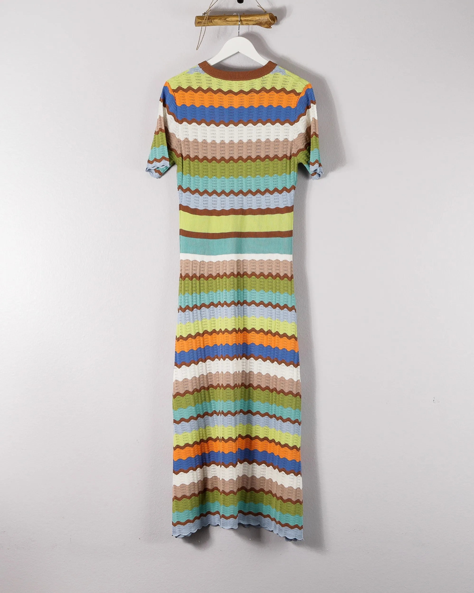 Eyelet Crochet Midi Dress In Multicolor Wave knit