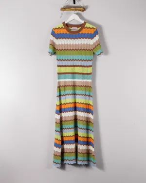 Eyelet Crochet Midi Dress In Multicolor Wave knit
