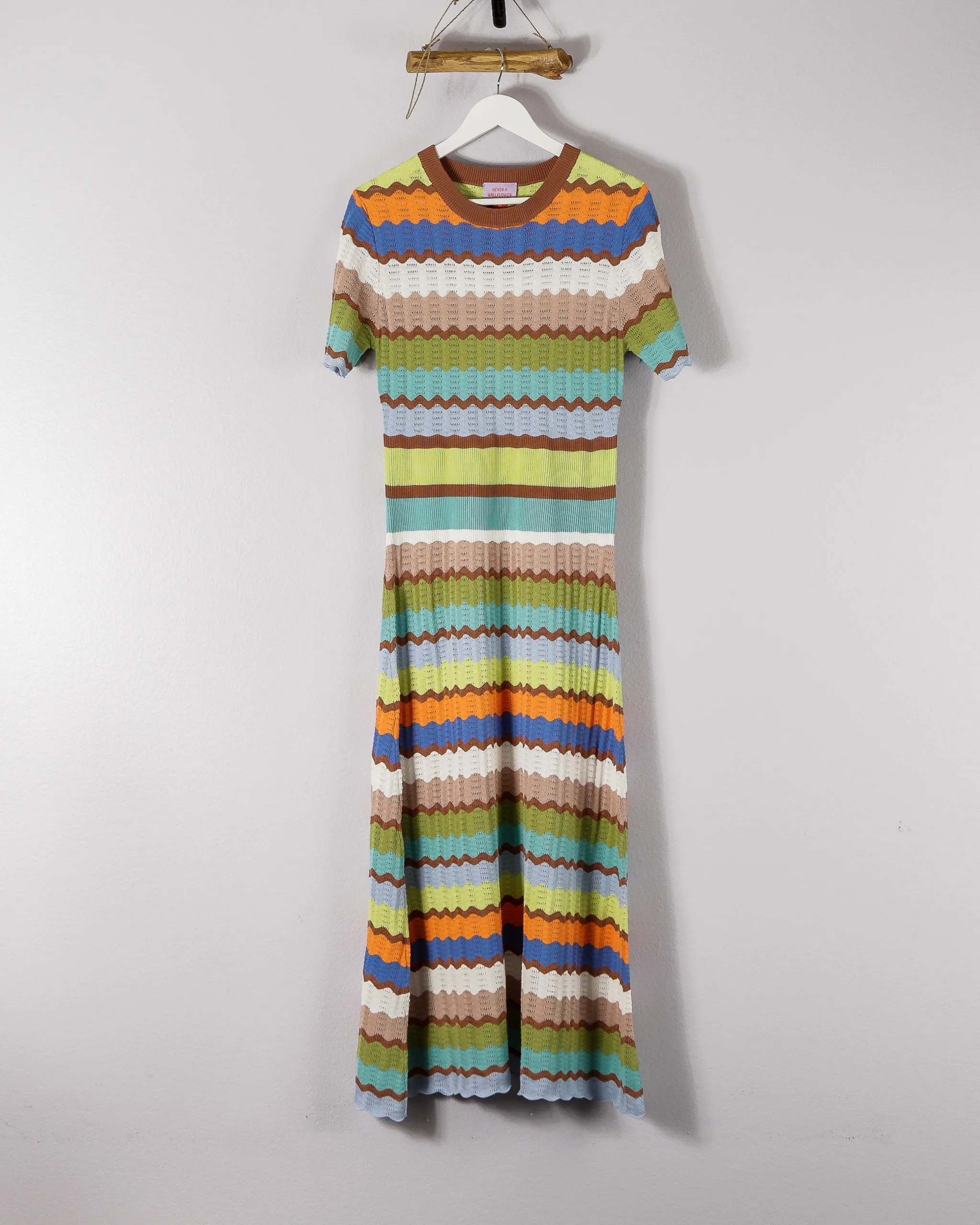 Eyelet Crochet Midi Dress In Multicolor Wave knit