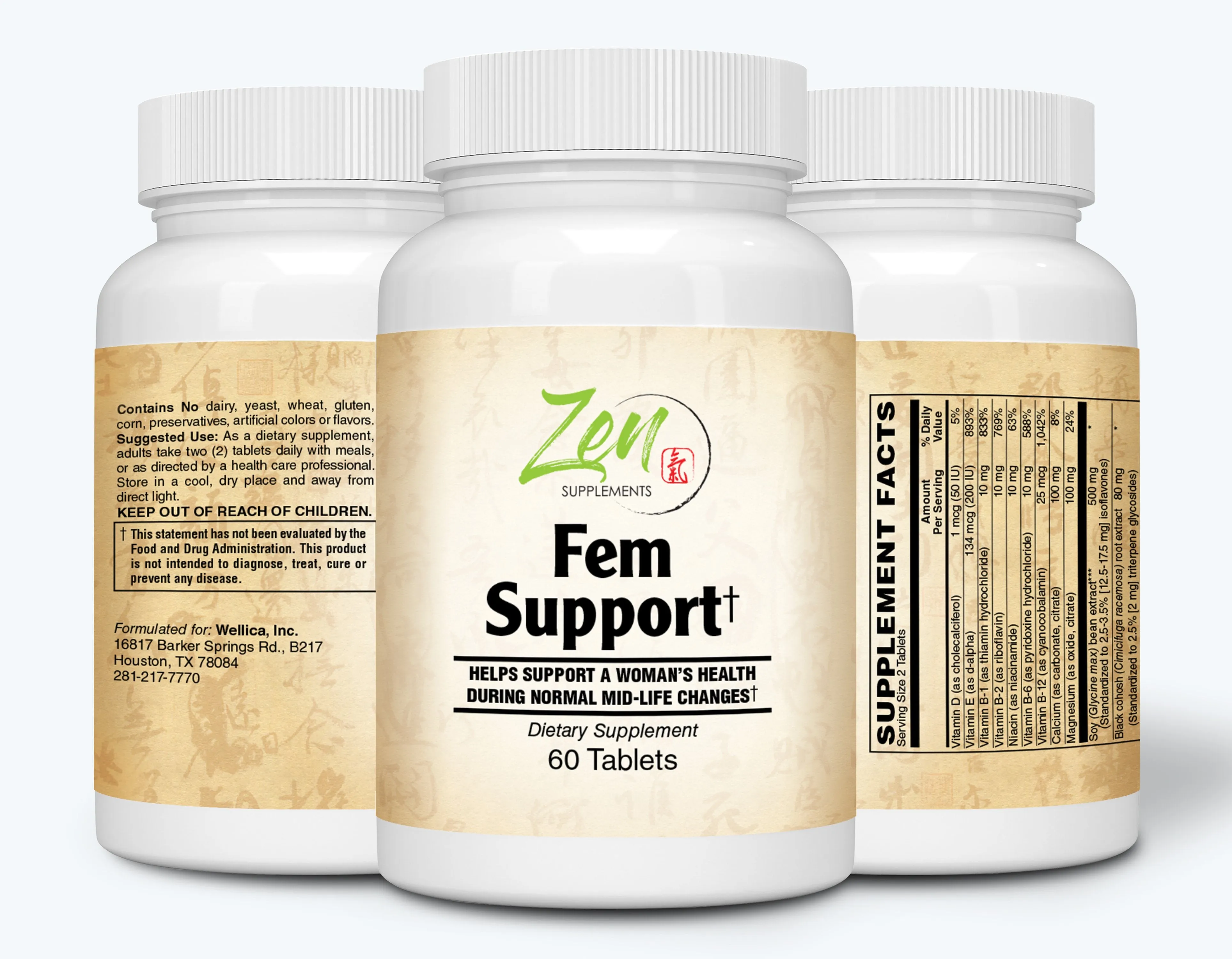 Fem Support with Black Cohosh, Soy Isoflavones, Red Clover Extract 60-Tabs