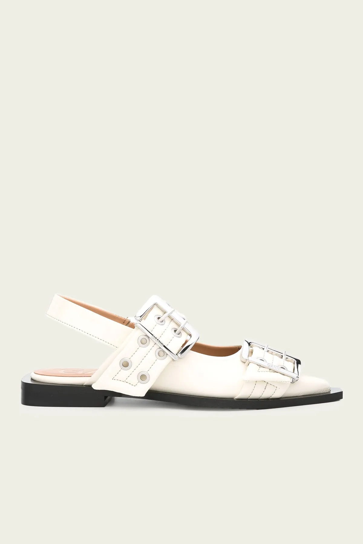 Feminine Buckle Ballerina Naplack Sandal in Egret