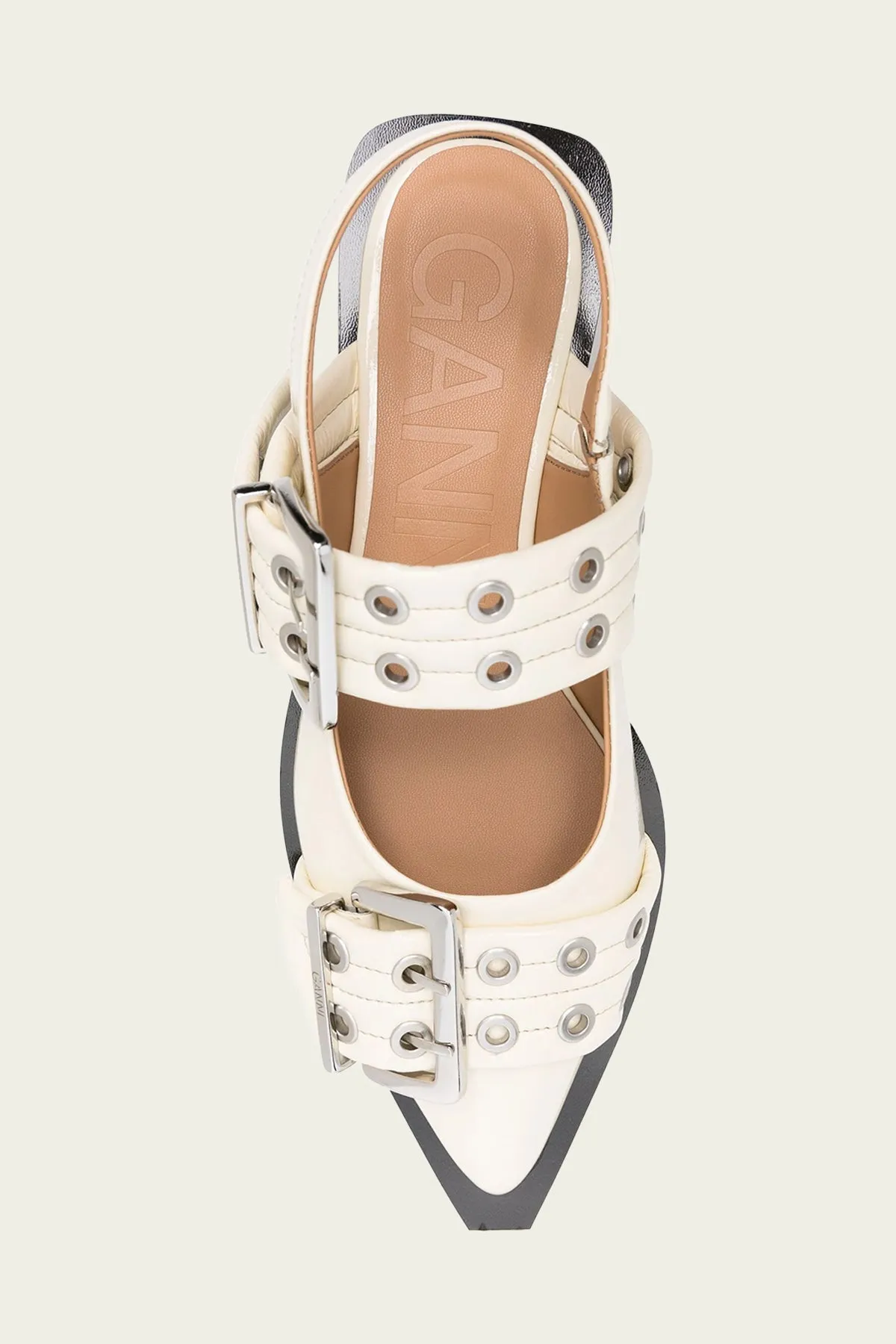 Feminine Buckle Ballerina Naplack Sandal in Egret
