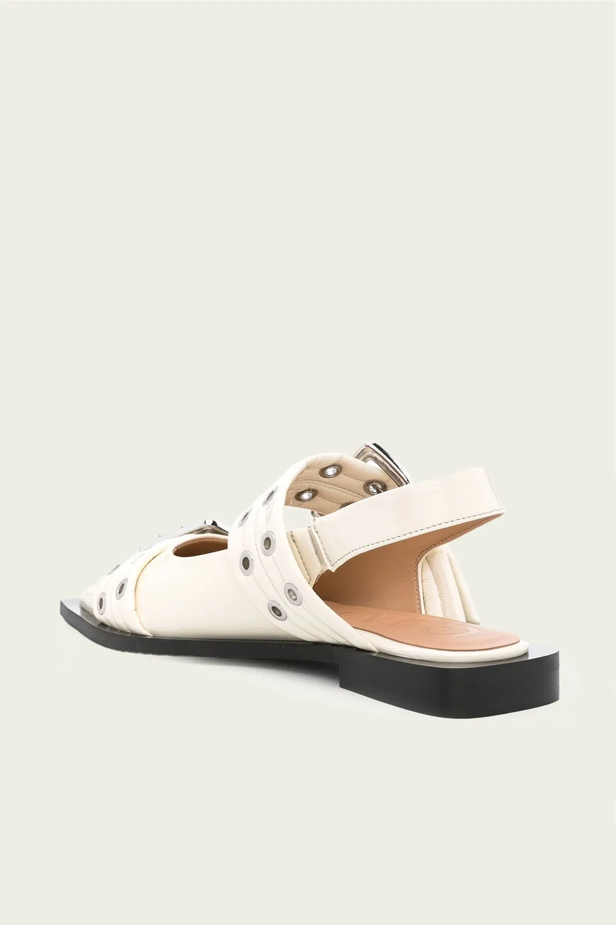 Feminine Buckle Ballerina Naplack Sandal in Egret