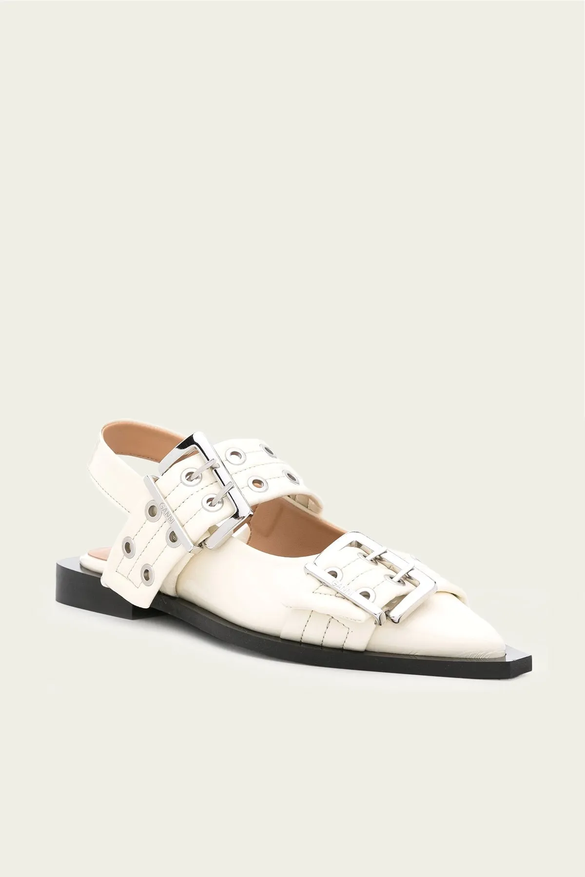 Feminine Buckle Ballerina Naplack Sandal in Egret