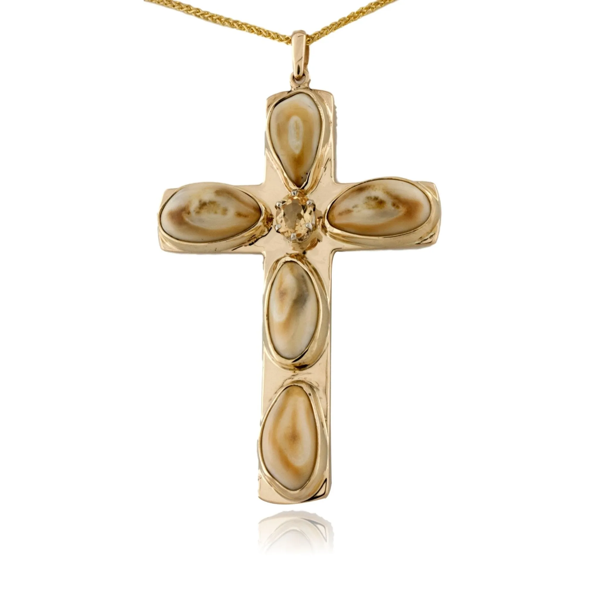 Five Elk Ivory Cross Necklace
