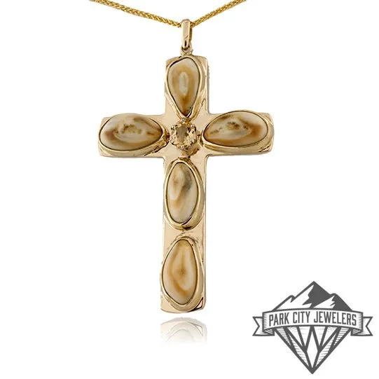 Five Elk Ivory Cross Necklace