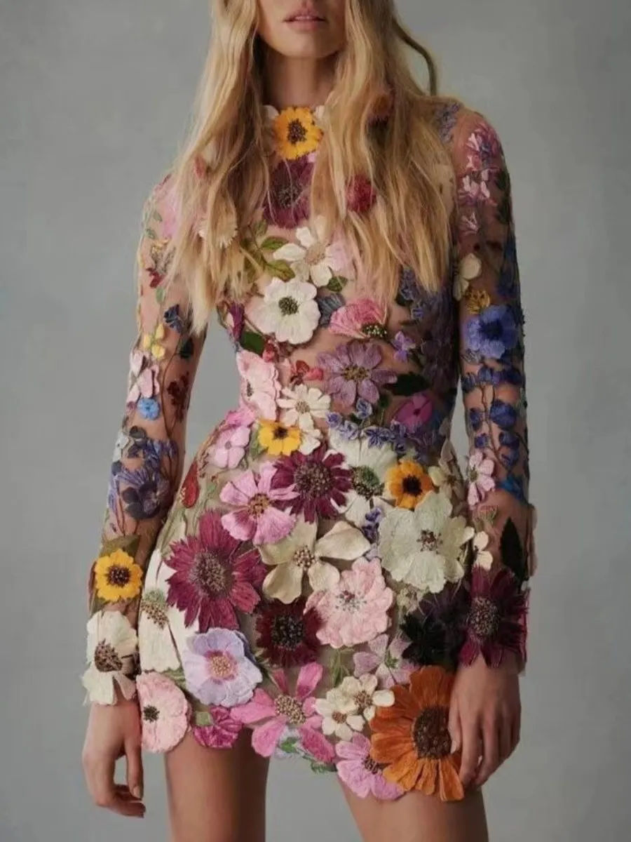 Floral Aura™ | Women's 3D Floral Dress | Sustainable Fabric, All-Season Wear, Stylish Design