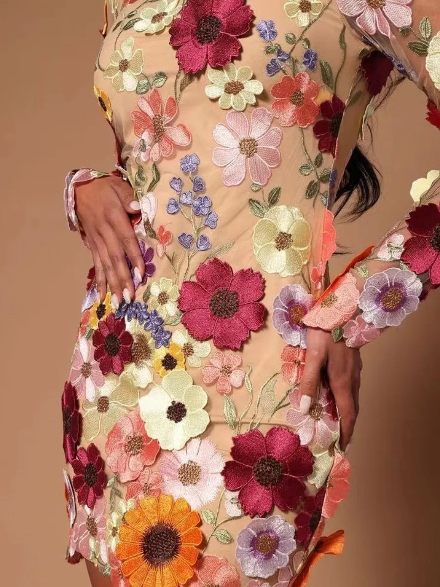 Floral Aura™ | Women's 3D Floral Dress | Sustainable Fabric, All-Season Wear, Stylish Design