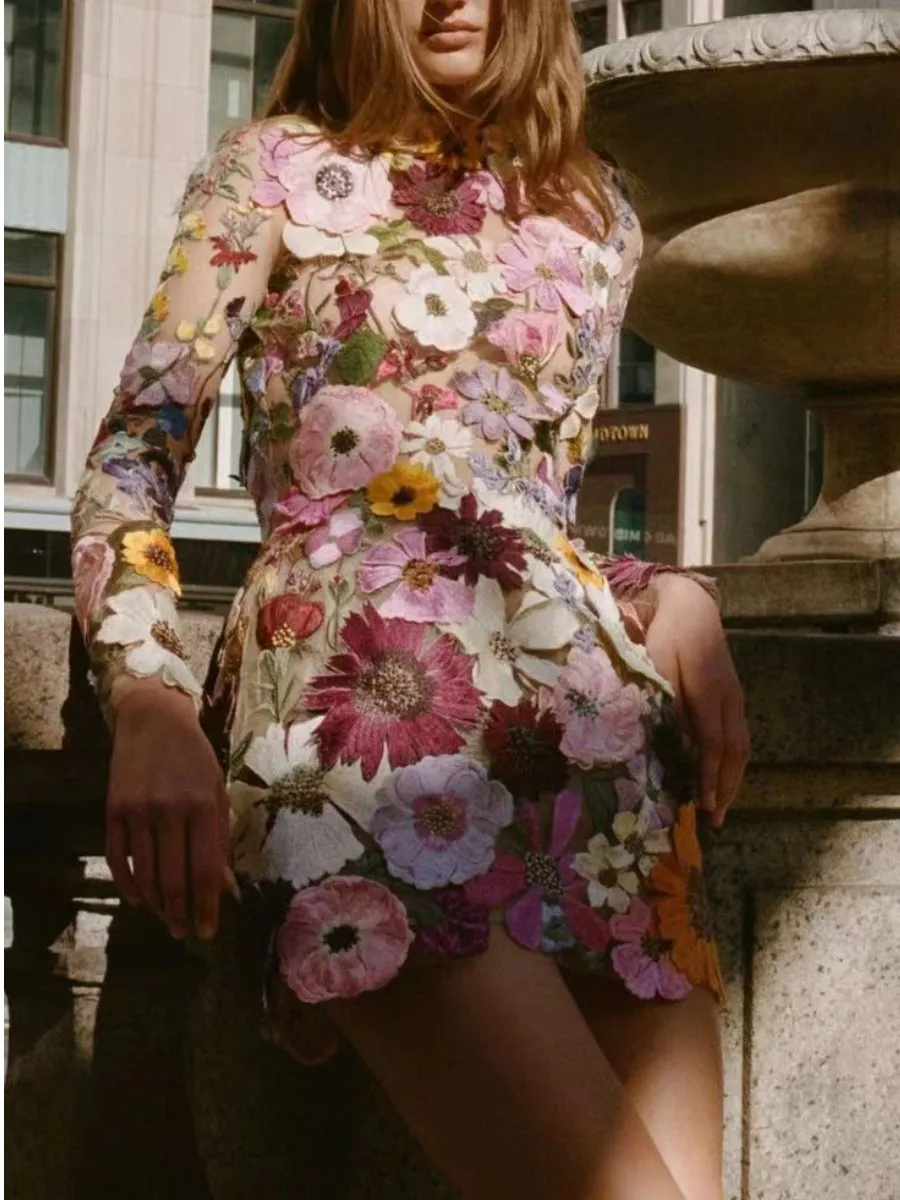 Floral Aura™ | Women's 3D Floral Dress | Sustainable Fabric, All-Season Wear, Stylish Design