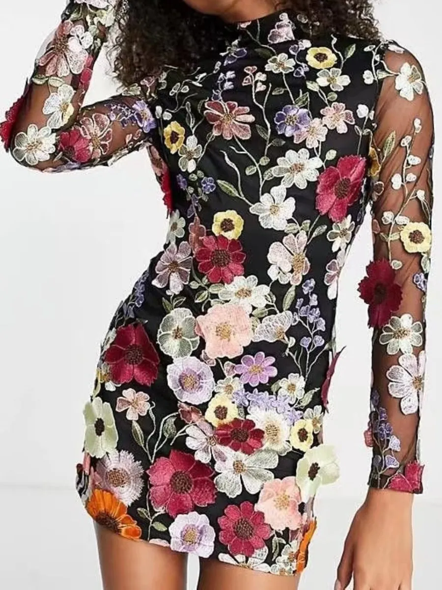 Floral Aura™ | Women's 3D Floral Dress | Sustainable Fabric, All-Season Wear, Stylish Design
