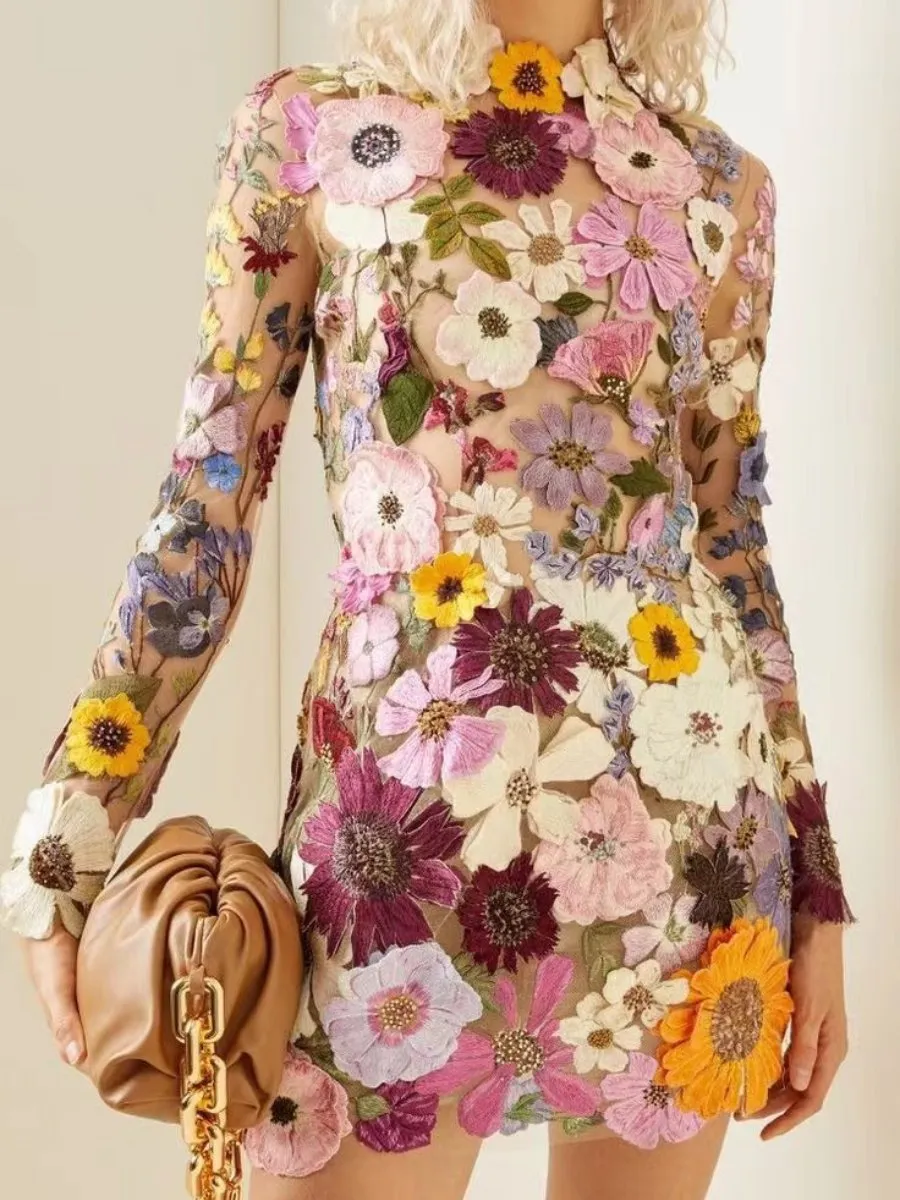 Floral Aura™ | Women's 3D Floral Dress | Sustainable Fabric, All-Season Wear, Stylish Design