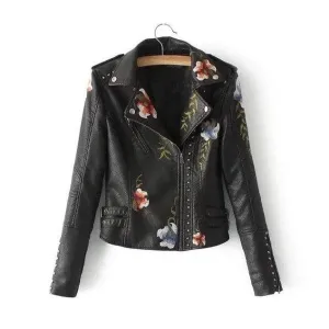 Floral Luxe™ | Women's Casual Leather Jacket | Genuine Leather, Floral Embroidery, Stylish Fit