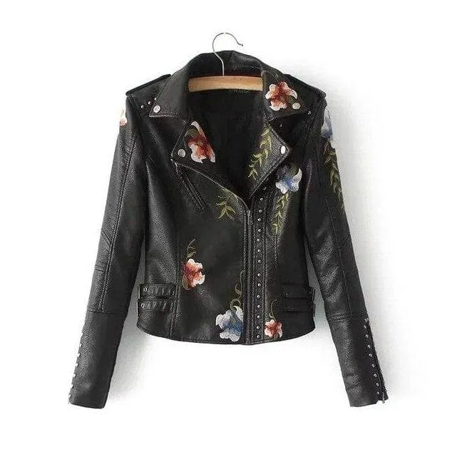 Floral Luxe™ | Women's Casual Leather Jacket | Genuine Leather, Floral Embroidery, Stylish Fit