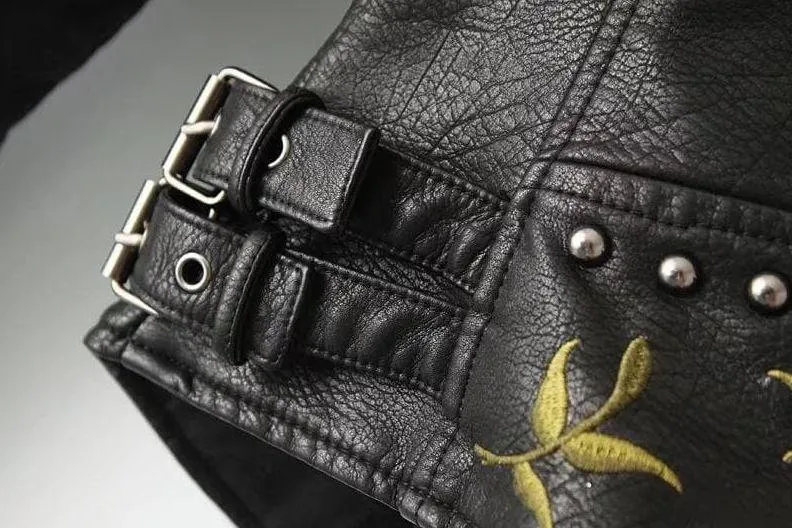 Floral Luxe™ | Women's Casual Leather Jacket | Genuine Leather, Floral Embroidery, Stylish Fit