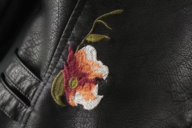 Floral Luxe™ | Women's Casual Leather Jacket | Genuine Leather, Floral Embroidery, Stylish Fit