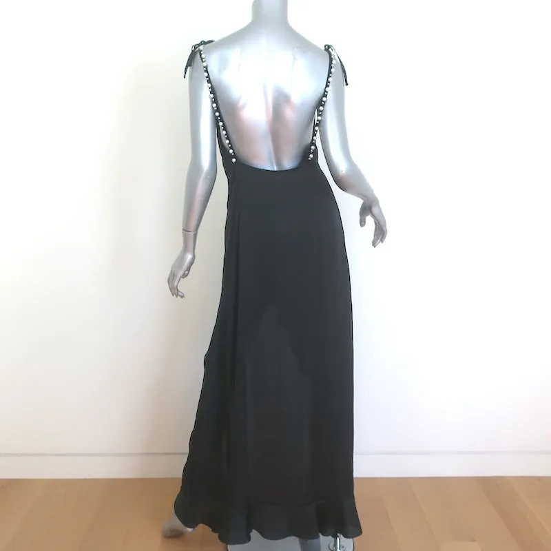 For Love & Lemons Lady Luck Faux Pearl-Embellished Dress Black Silk Size Medium
