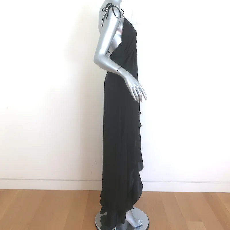 For Love & Lemons Lady Luck Faux Pearl-Embellished Dress Black Silk Size Medium