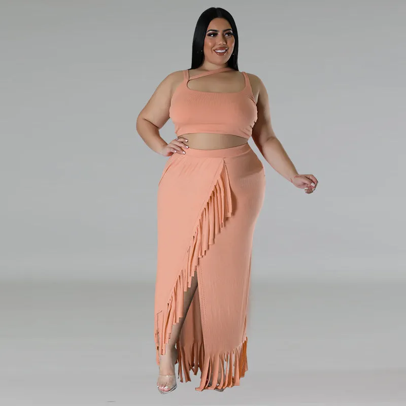 Fringe Irregular Sleeveless Skirt Set