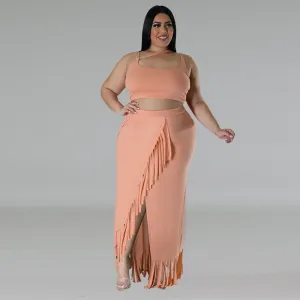 Fringe Irregular Sleeveless Skirt Set