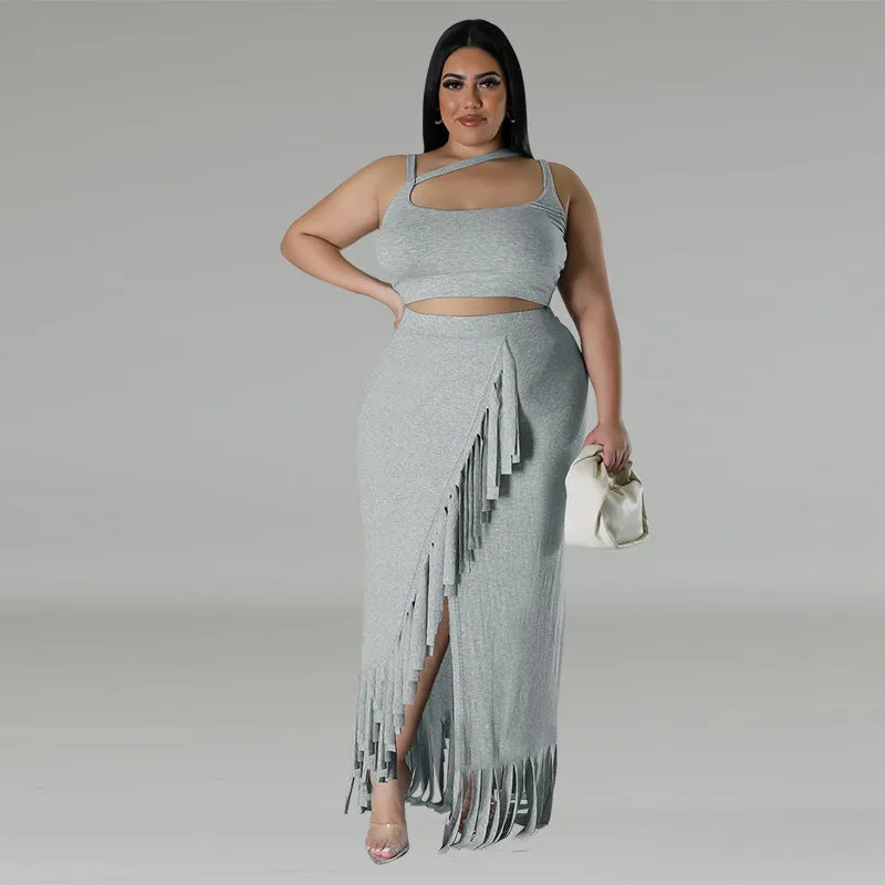 Fringe Irregular Sleeveless Skirt Set
