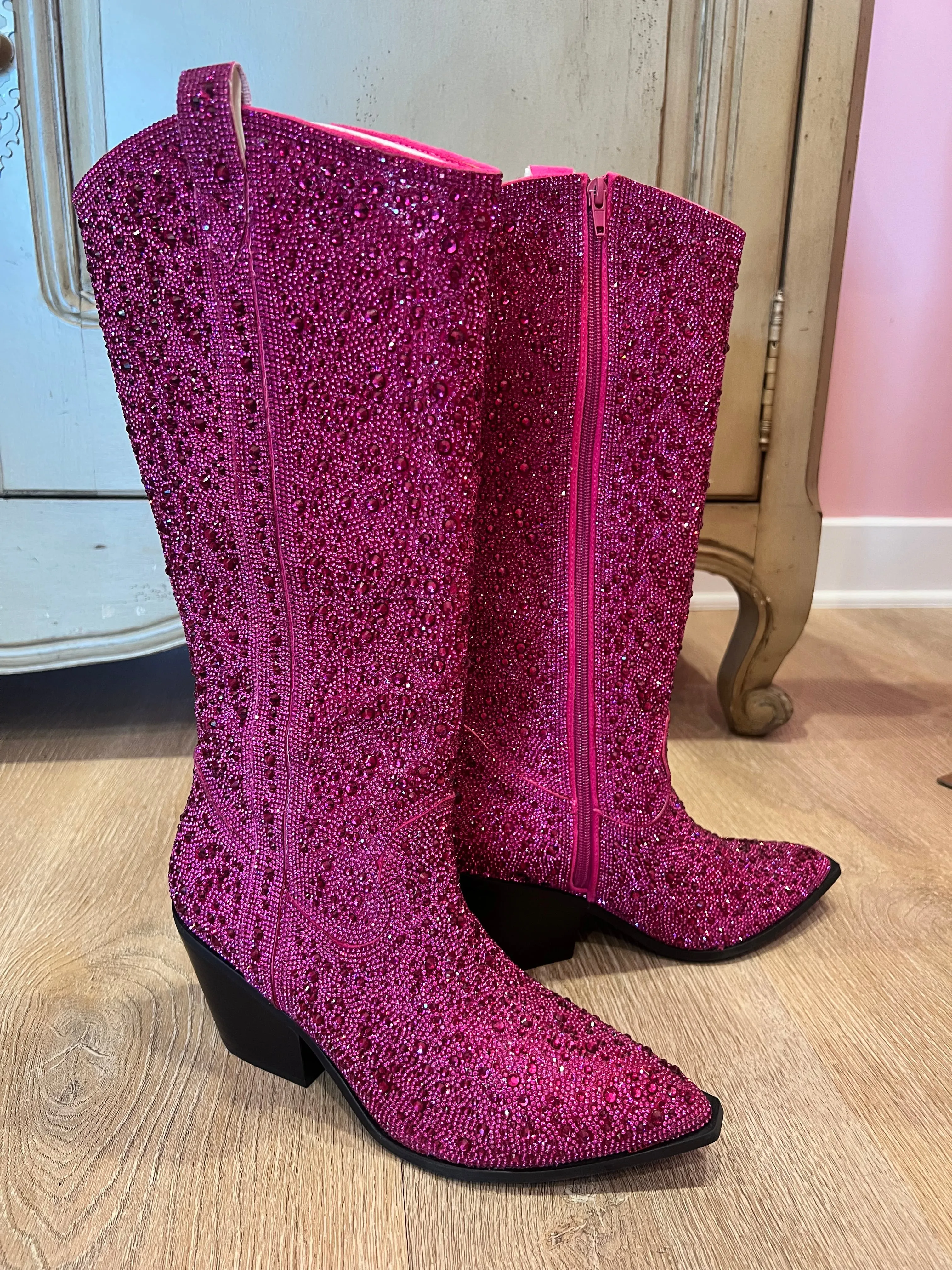 Fuchsia Rhinestone Glitzy Boots