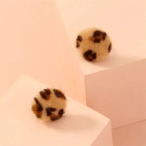 Gabardine & Silver-Plated Leopard Print Stud Earring