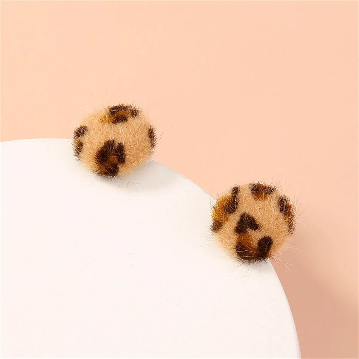 Gabardine & Silver-Plated Leopard Print Stud Earring