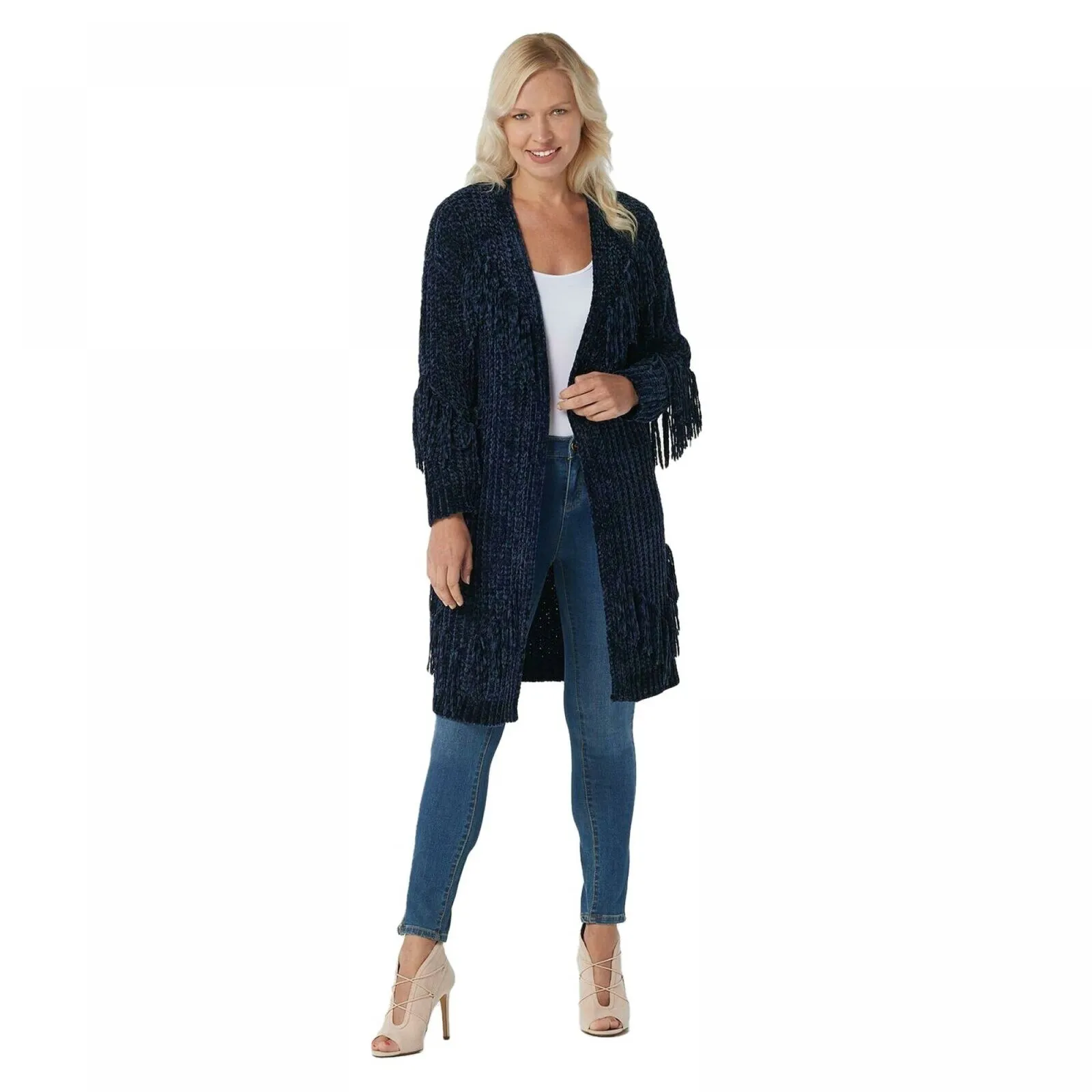 G.I.L.I. Women's Open Front Chenille Cardigan Sweater with Fringe