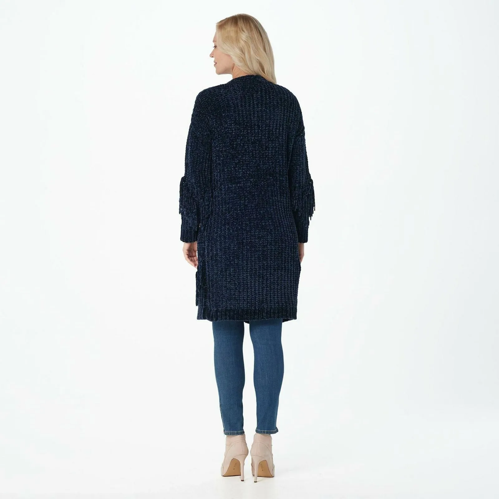 G.I.L.I. Women's Open Front Chenille Cardigan Sweater with Fringe