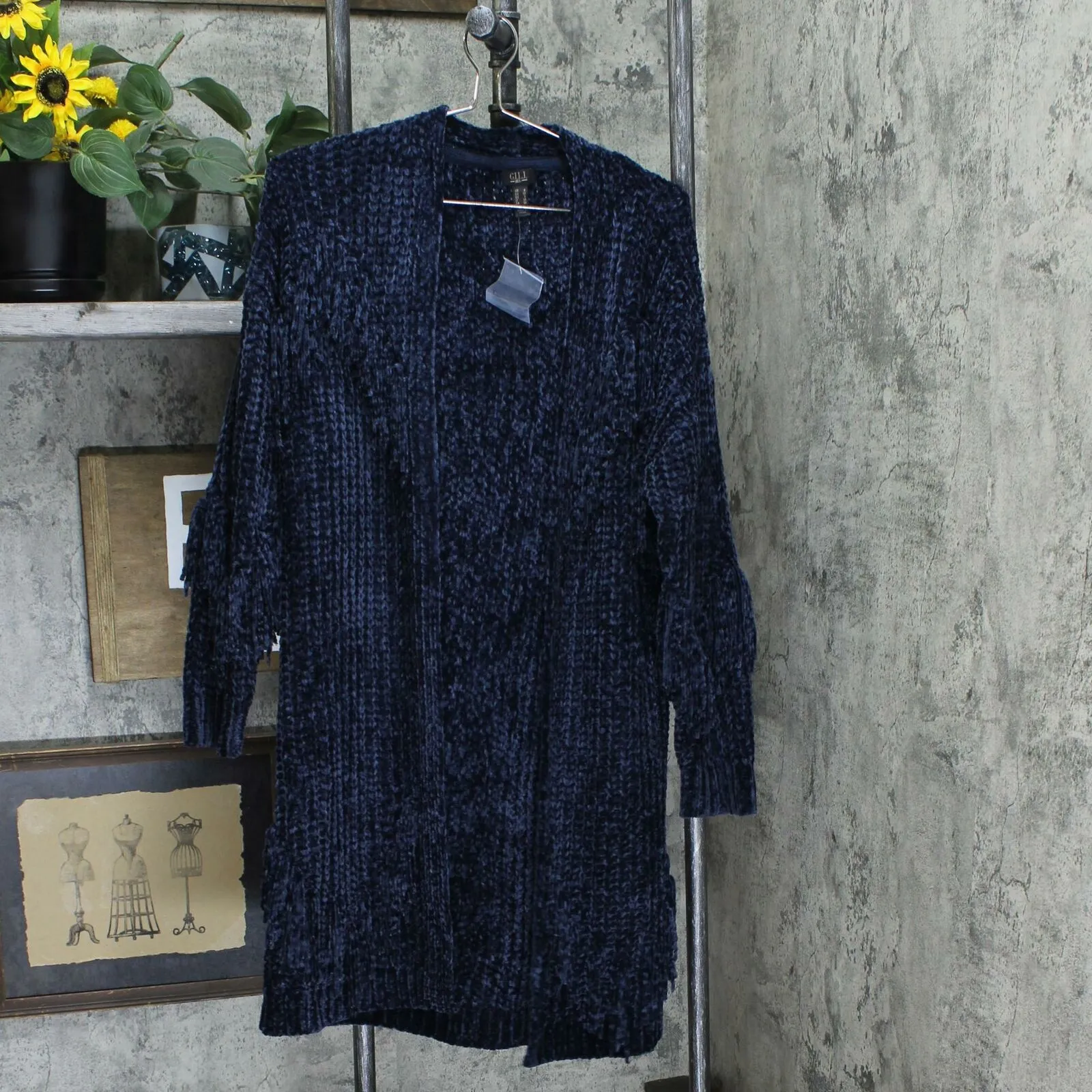 G.I.L.I. Women's Open Front Chenille Cardigan Sweater with Fringe