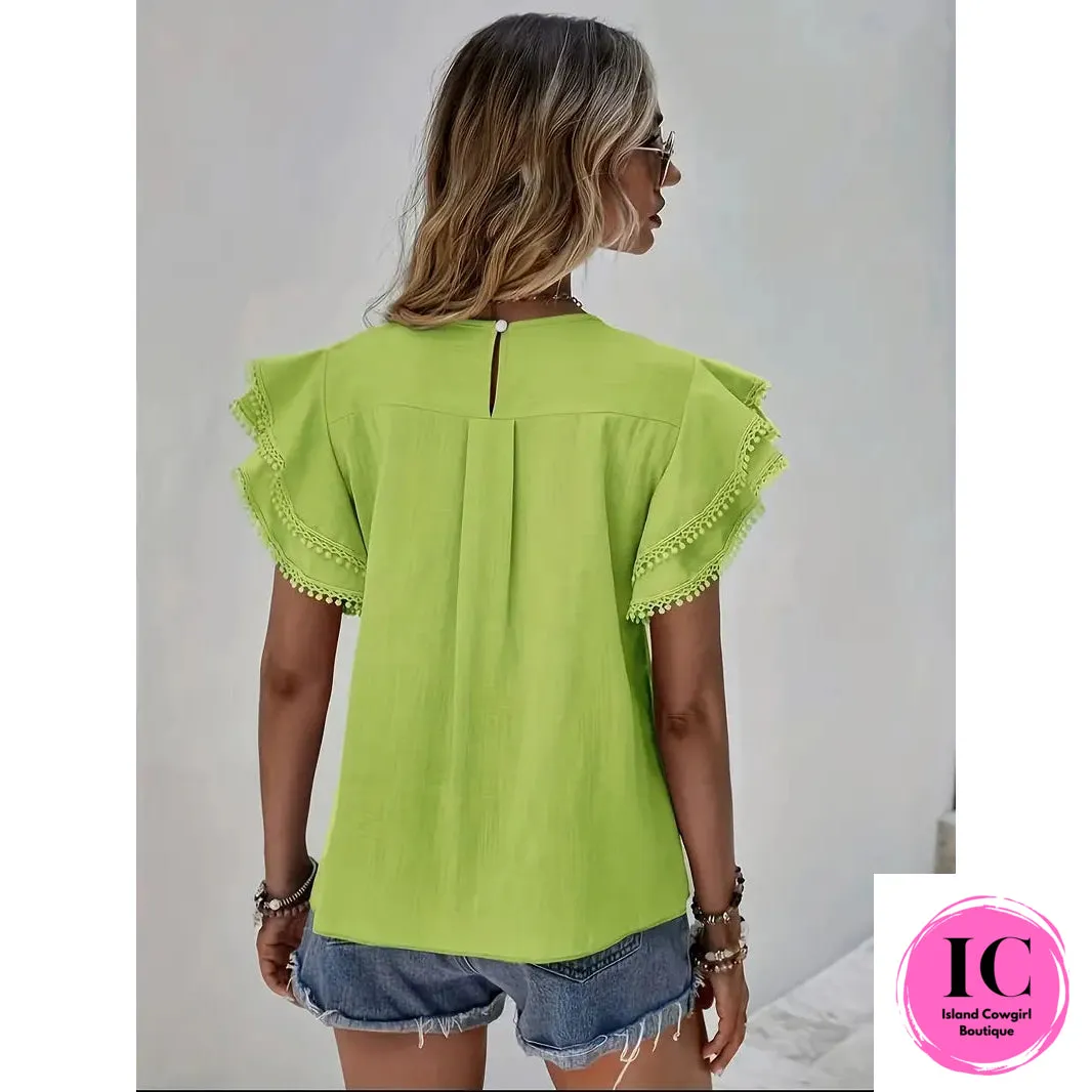 Glad To See You Lime Ruffled Blouse