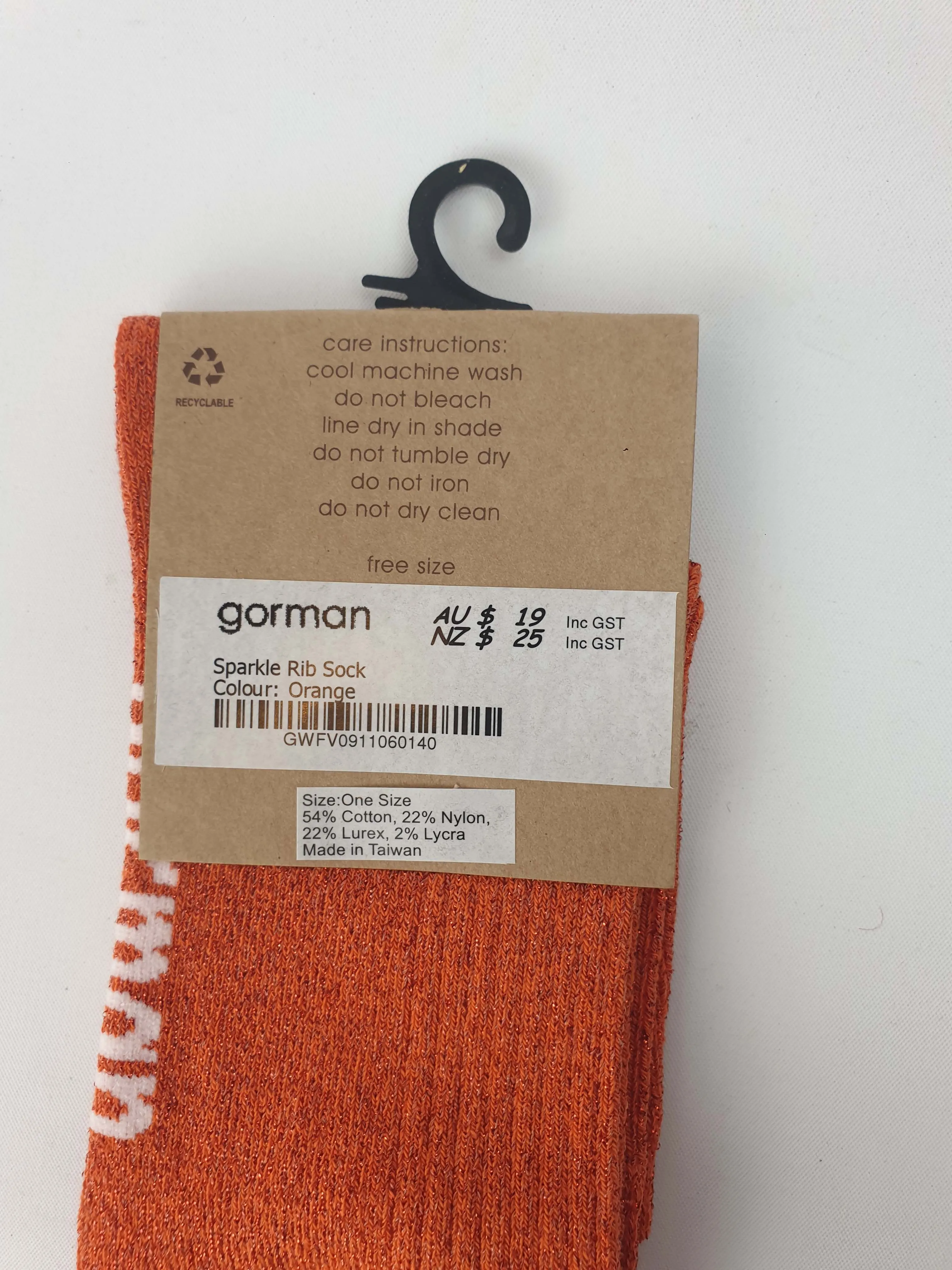 Gorman orange "sparkle rib sock"