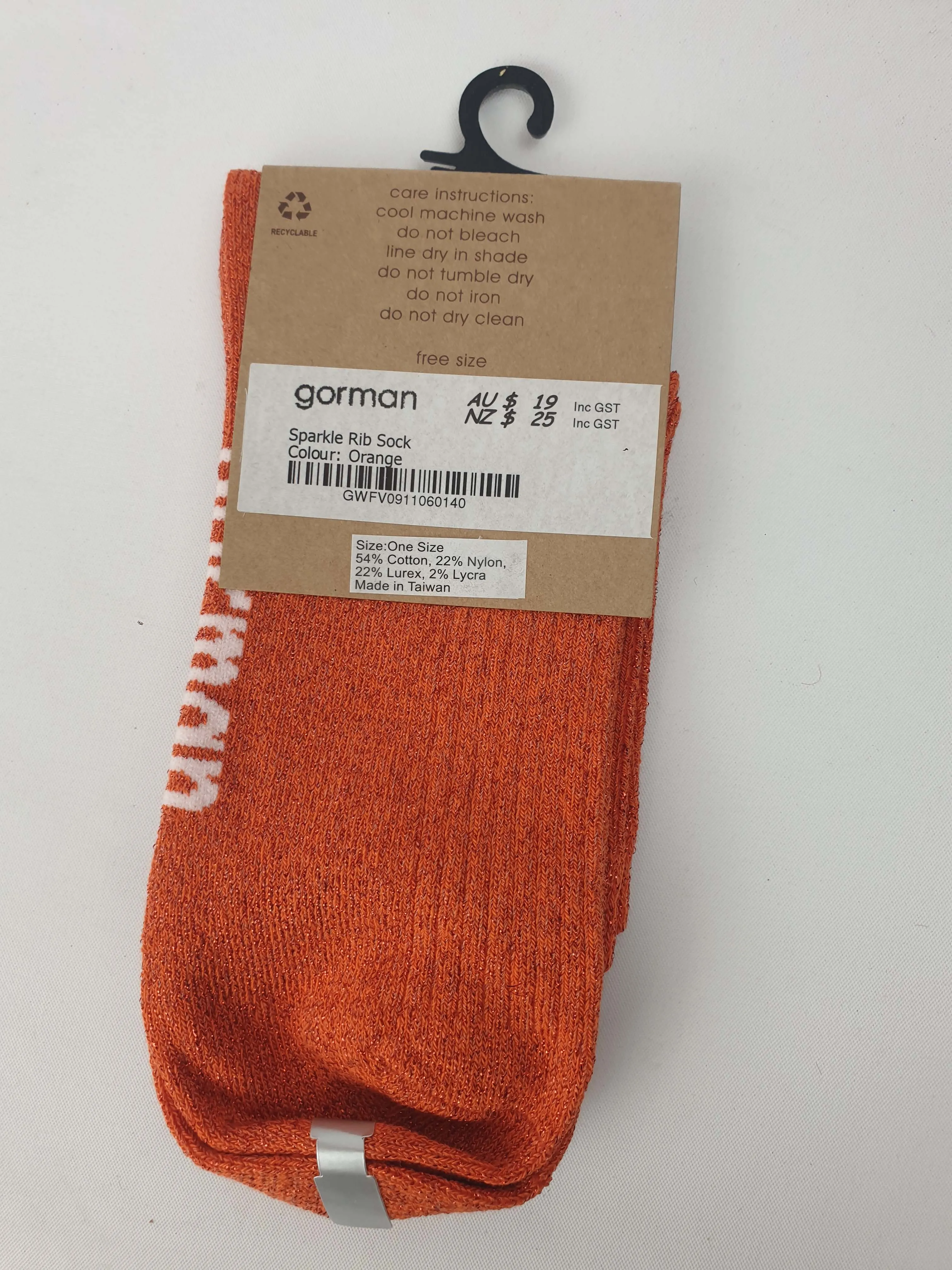 Gorman orange "sparkle rib sock"
