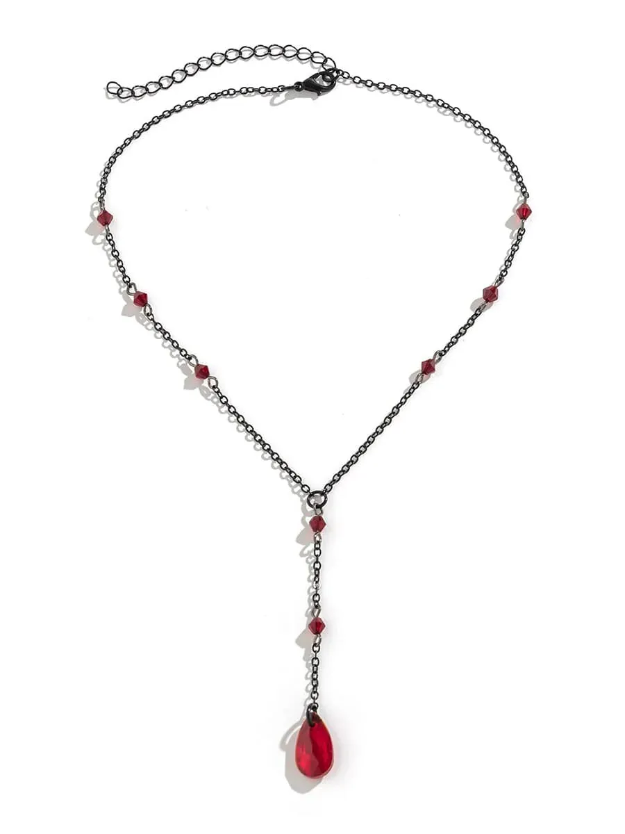 Gothic Black Teardrop Crystal Chest Chain Necklace