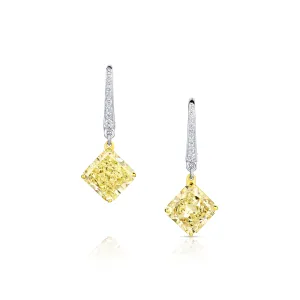 Graff Platinum and 18kt Yellow Gold Yellow Diamond Drop Earrings, GIA Certified