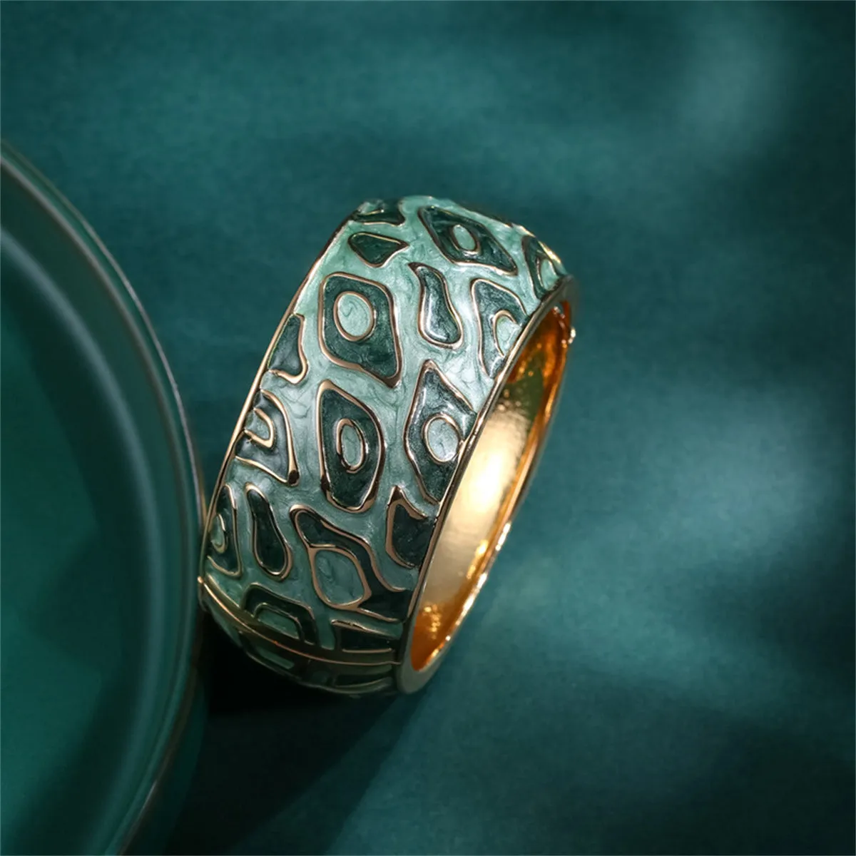 Gray Enamel & 18K Gold-Plated Bangle