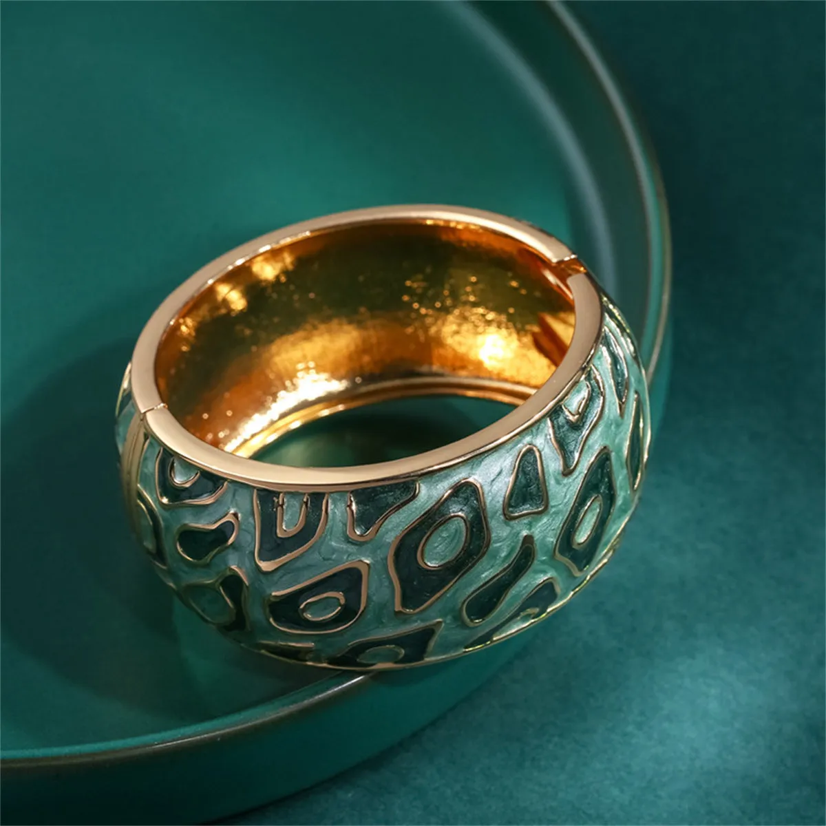 Gray Enamel & 18K Gold-Plated Bangle