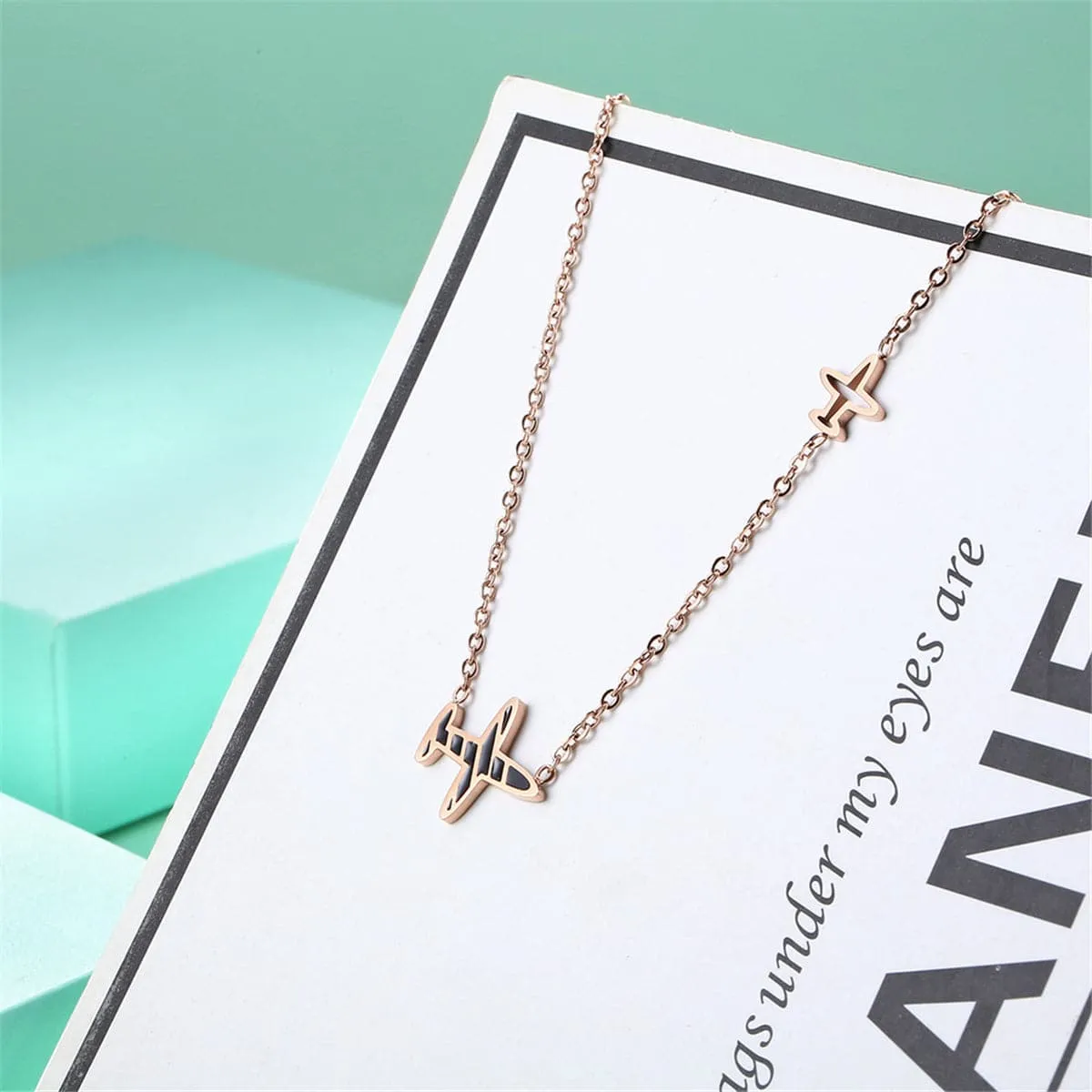 Gray Enamel & 18K Rose Gold-Plated Airplane Pendant Necklace