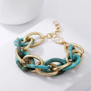 Green Acrylic & 18K Gold-Plated Interlocking Chain Bracelet