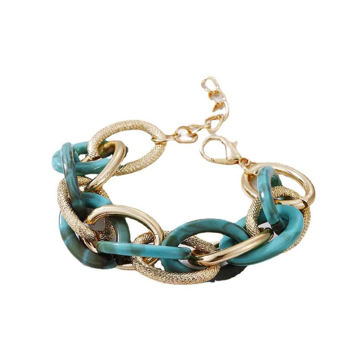 Green Acrylic & 18K Gold-Plated Interlocking Chain Bracelet