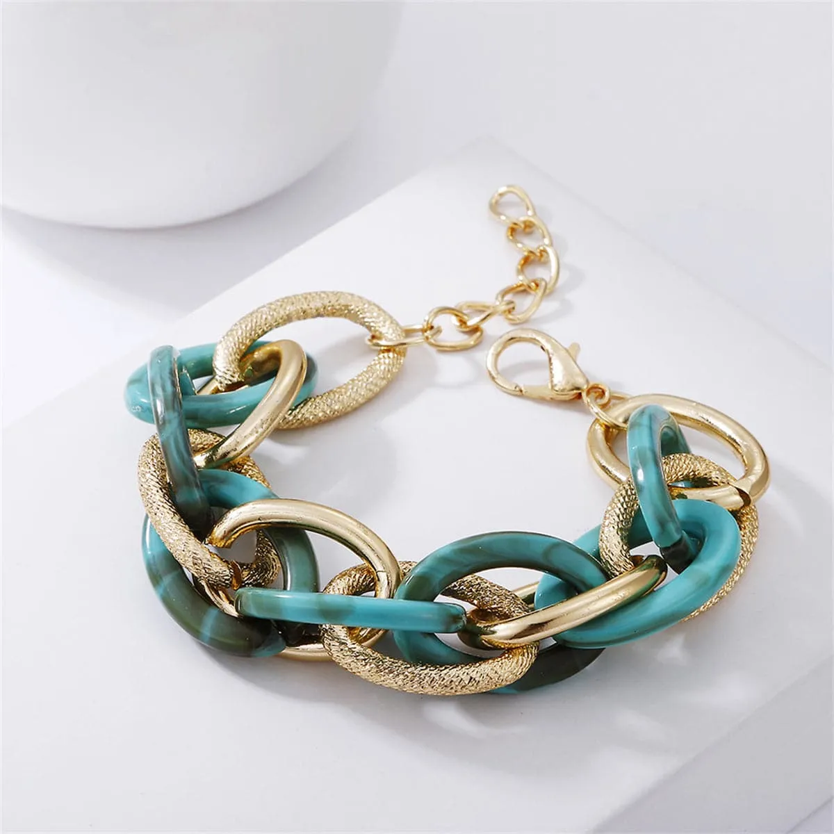 Green Acrylic & 18K Gold-Plated Interlocking Chain Bracelet