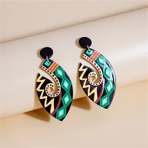 Green Acrylic & Silver-Plated Geometric Drop Earrings